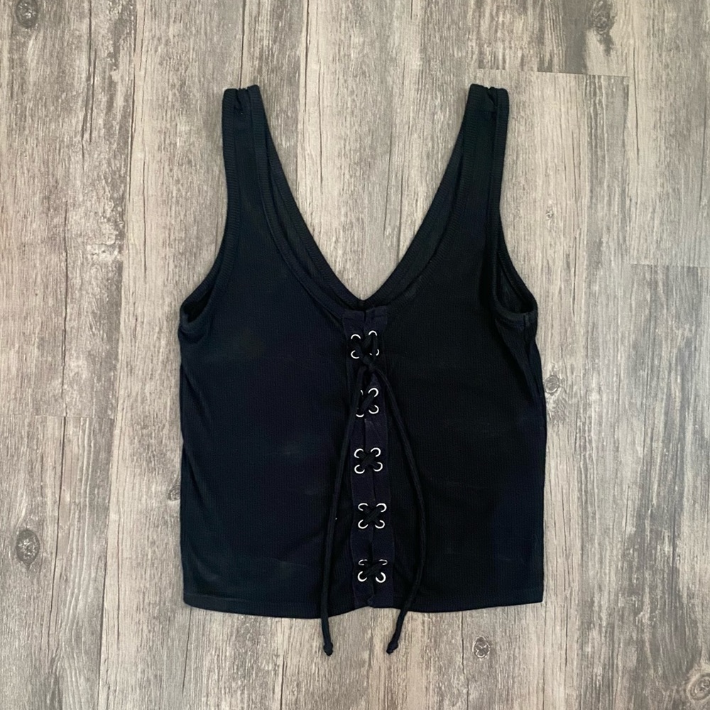 Grommet Lace Up Ribbed Tank Top - Festival, Concert, Going Out